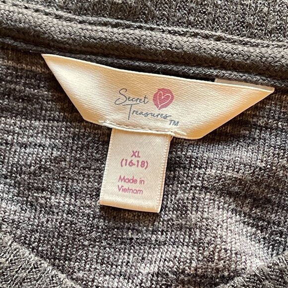 Secret Treasures Nightgown Lounge Dress Gray V-Neck 3/4 Sleeve Midi Split XL - Picture 4 of 6